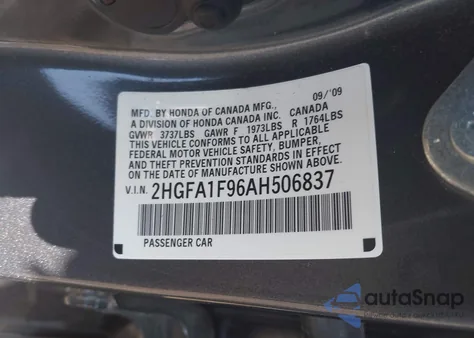 2010 Honda Civic Ex-L z USA, uszkodzony, nr VIN 2HGFA1F96AH506837